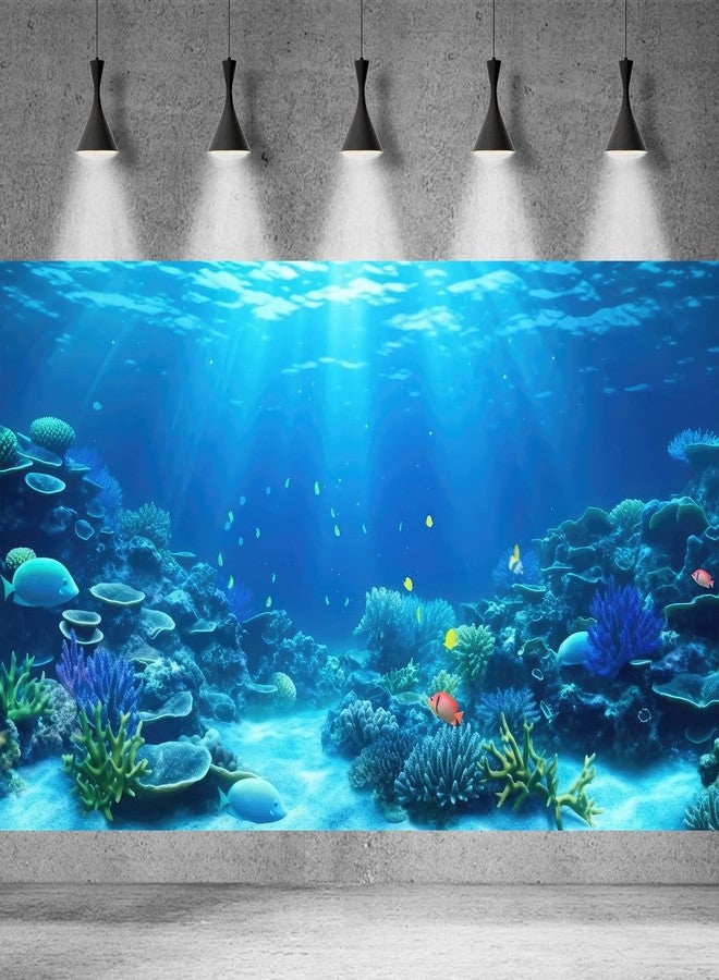 CaterRina Underwater Aquarium Background Coral Reef Tropical Fish Terrarium Background Deep Blue Ocean Sea Sunbeams Aquatic Plants Fish Tank Backdrop Poster Wallpaper Decorations Vinyl 24x12in - Image 3